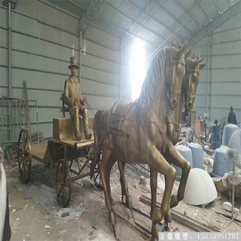 玻璃鋼仿銅馬車雕塑，馬車雕塑定做，啤酒節馬車雕塑5