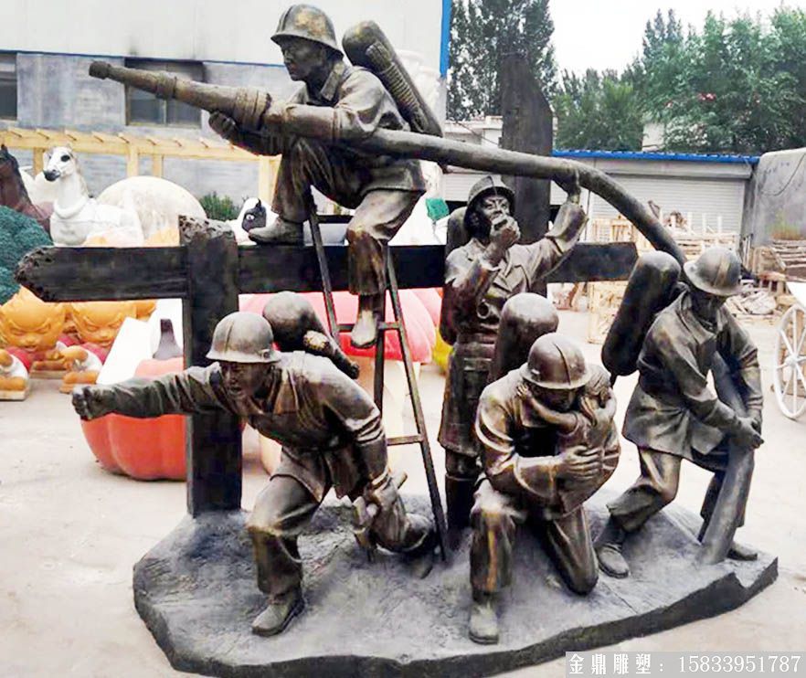 消防員人物仿銅雕塑 消防隊員加工廠家